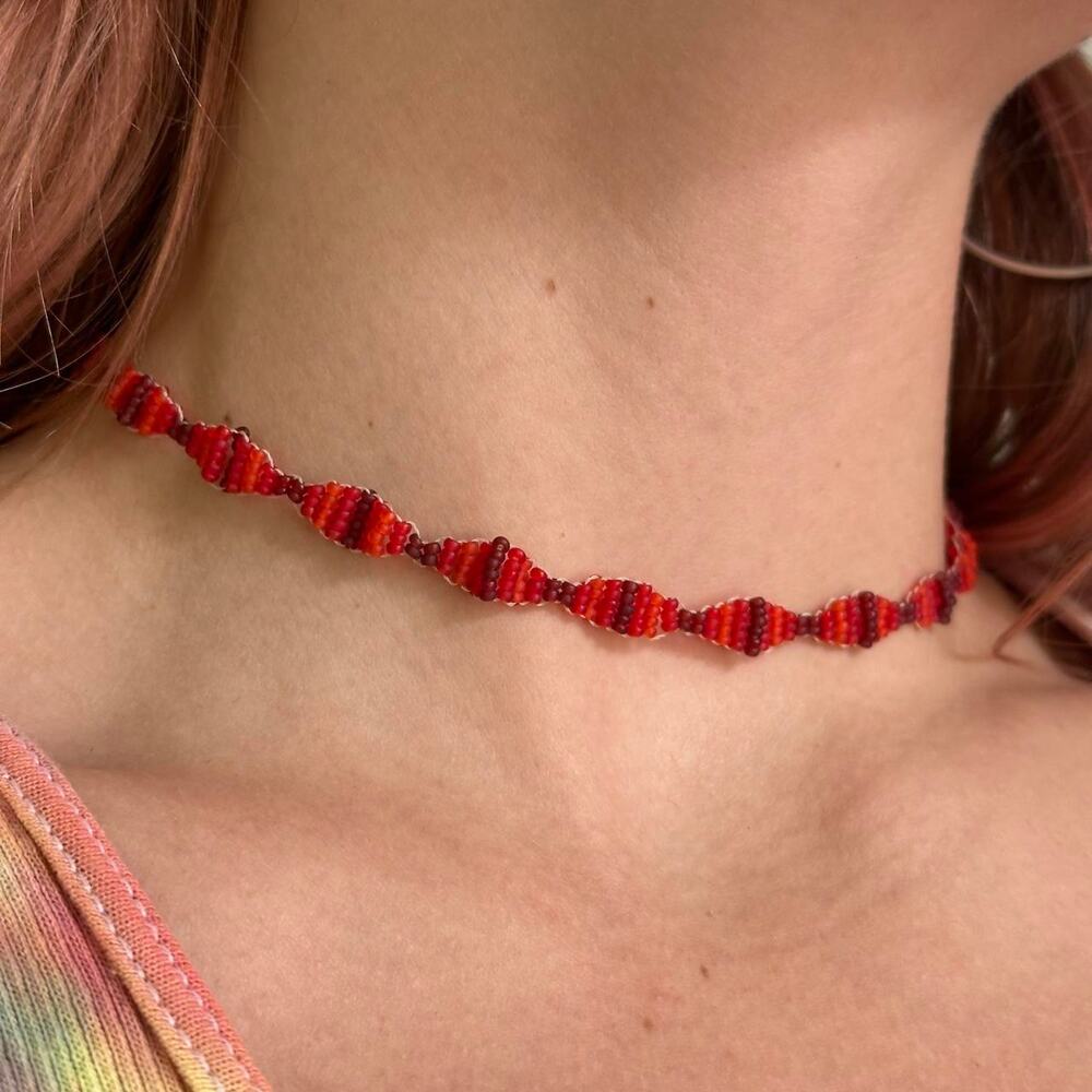 Vintage Y2K Red Cute Beaded Shell Fairy Choker Necklace